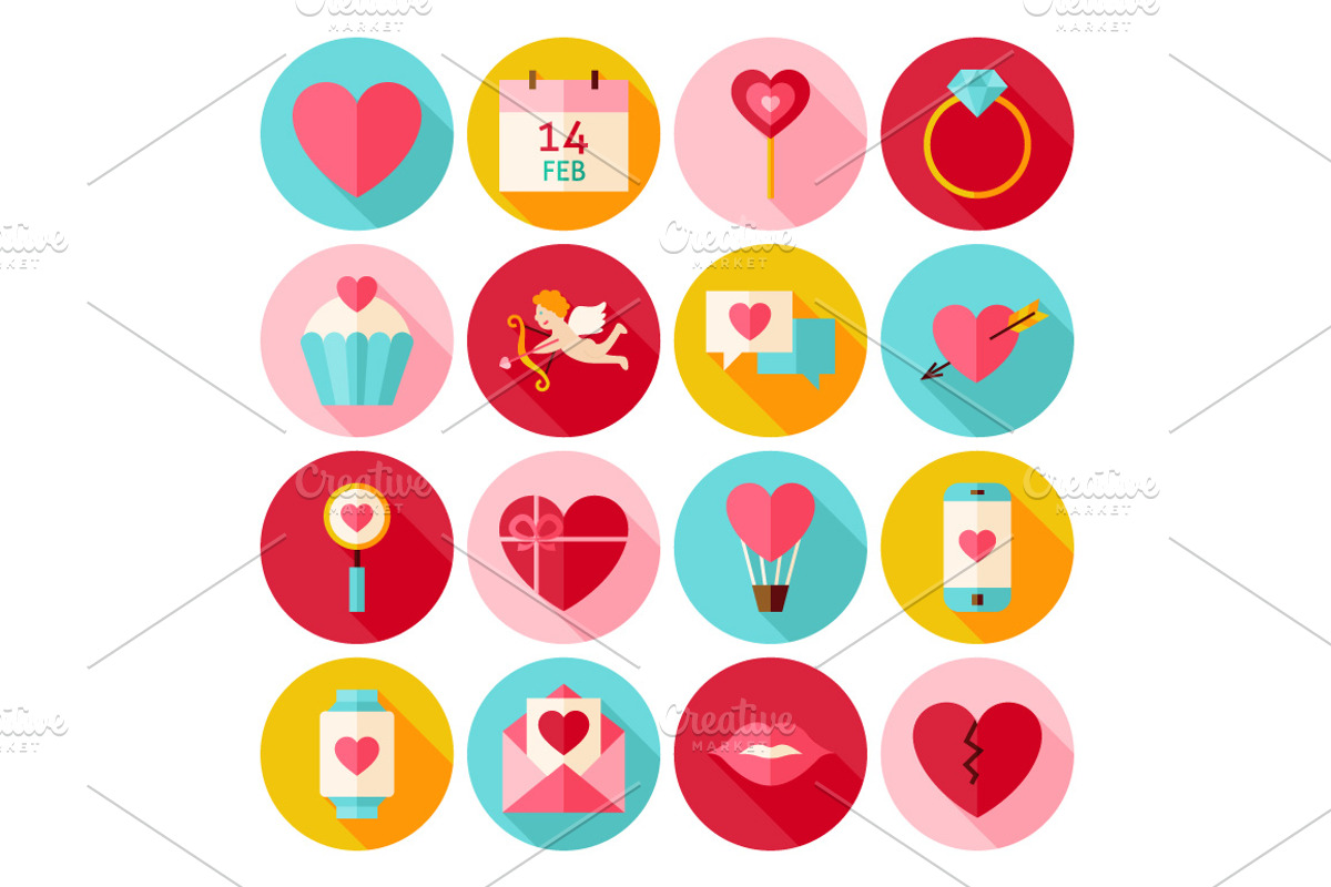 Valentine Day Vector Flat Icons preview 2