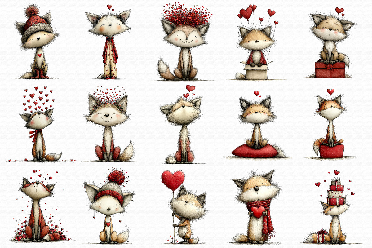 Whimsical Valentine Fox Clipart, an Illustration by Libby Wishes (Photo 2 of 6)