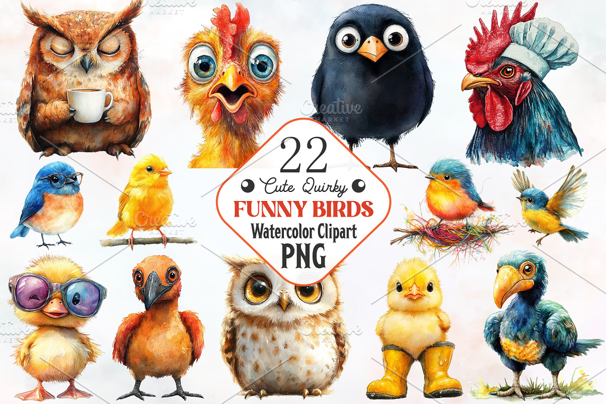 Cute Quirky Funny Birds Clipart, an Illustration by RobertsArt (Photo 1 of 7)