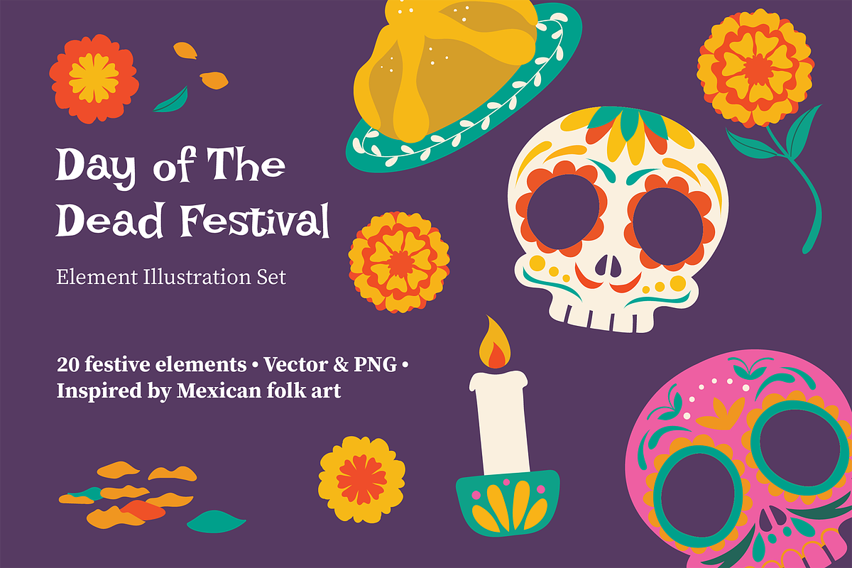 Day Of The Dead Festival Element Set, a Seasonal Illustration by Invisual Studio (Photo 1 of 10)