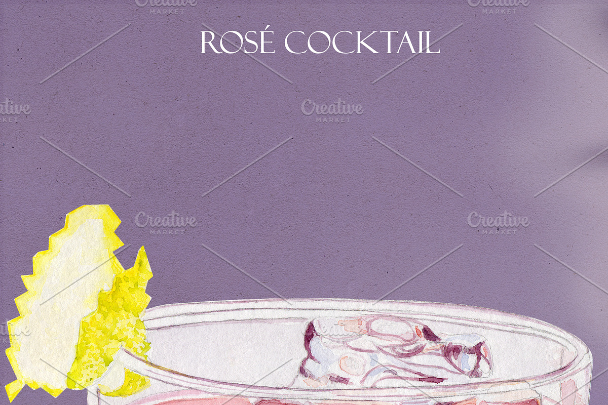 Rosé Watercolor Cocktail, a Food Illustration by Olexandra Mur (Photo 2 of 3)