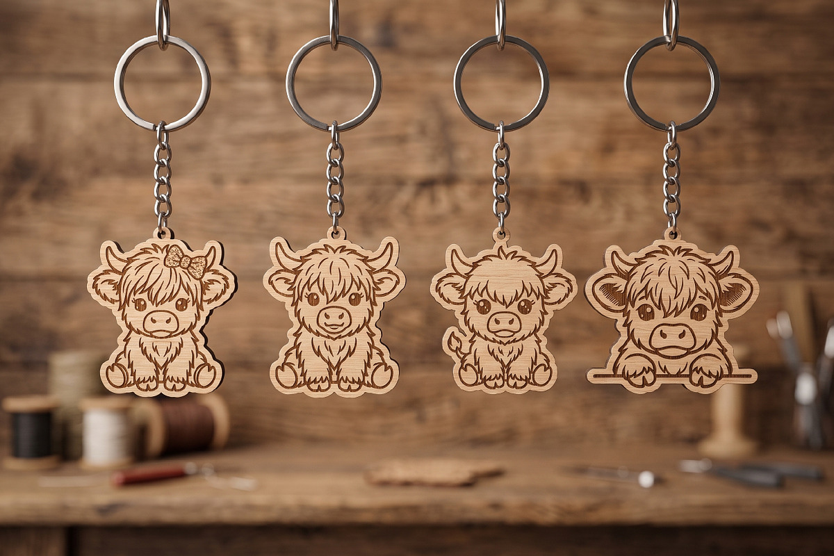 Highland Cow Keychain and Car Charm, an Object Graphic by Libby Wishes (Photo 3 of 4)