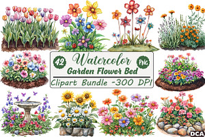 Garden Flower Bed Clipart Bundle, an Illustration by DreamCafeArt