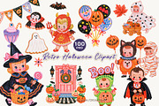 Retro Halloween Clipart Bundle, a Decorative Illustration by OKArtHub (Thumbnail 1 of 7)