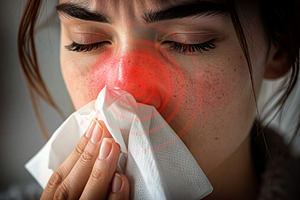 Woman with nasal congestion and a tissue, a Health & Medical Photo by Davizro's Market