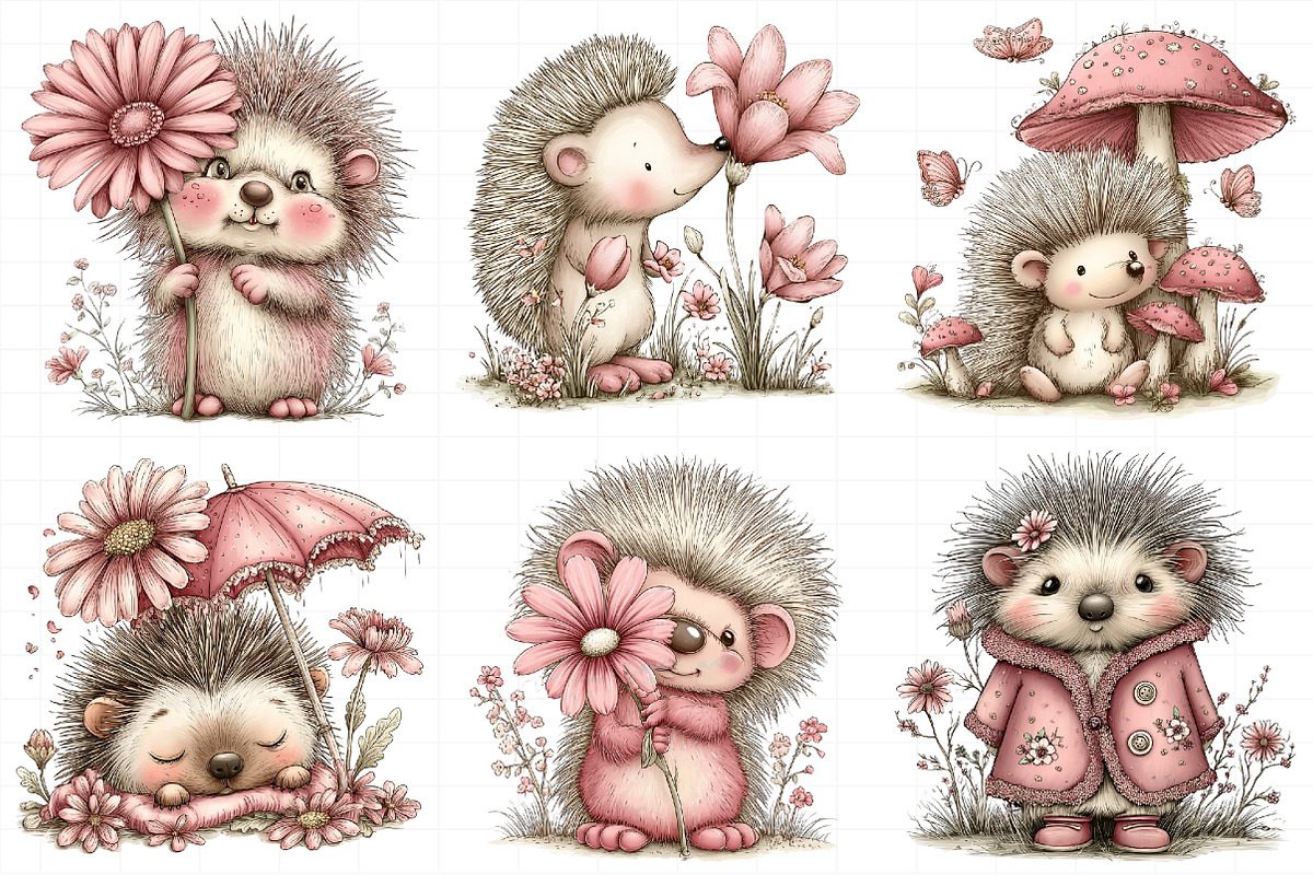 Whimsical Spring Hedgehog Clipart, an Illustration by Daily.Designs (Photo 3 of 8)