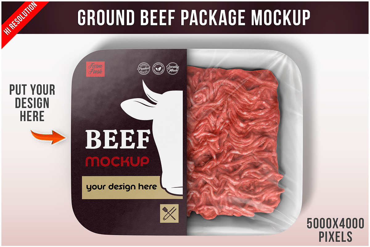 Ground beef package Mockup PSD, a Packaging Mockup by Bruno's Shop (Photo 1 of 4)