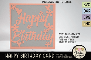 Floral Happy Birthday Card SVG