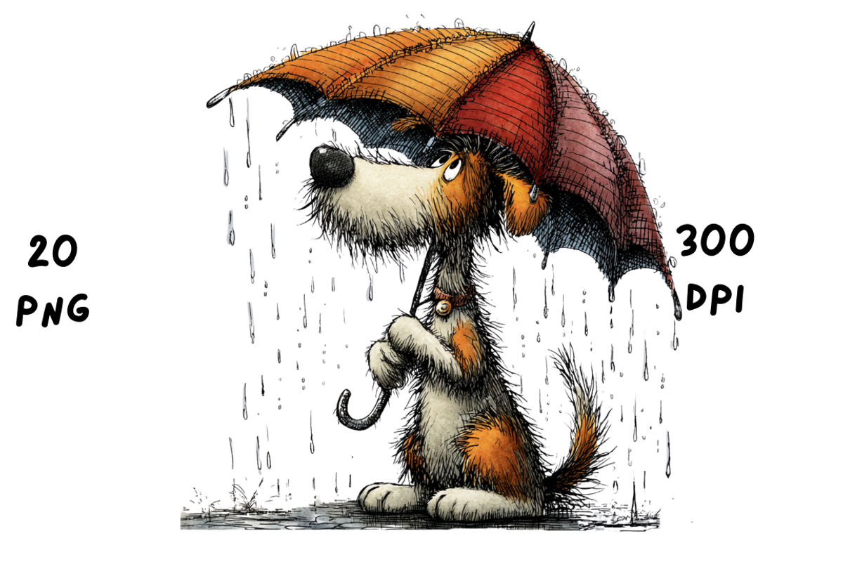 Whimsical Rainy Dog Clipart, an Animal Illustration by GiraffeCreative (Photo 12 of 20)