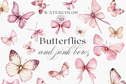 Watercolor Butterflies & Bows, a Decorative Illustration by ThaismotaCreativeCo (Thumbnail 1 of 6)
