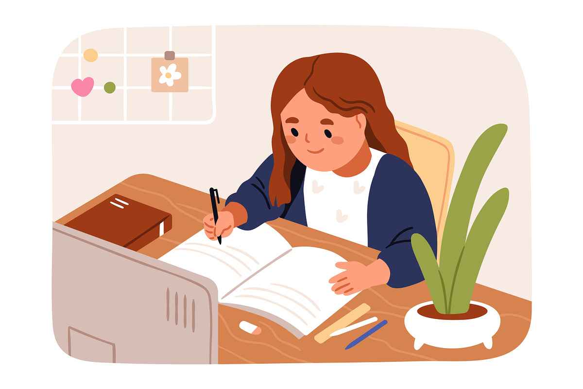 Daily routine of school girl kid set, a Person Illustration by Good Studio (Photo 12 of 13)