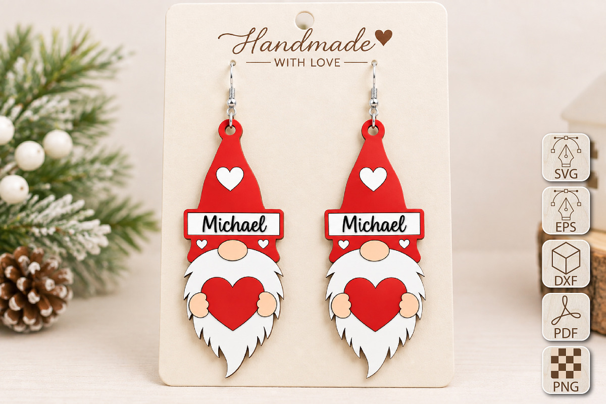 Christmas Gnome Earrings Laser Cut, a Seasonal Illustration by Canvas Craft (Photo 1 of 3)