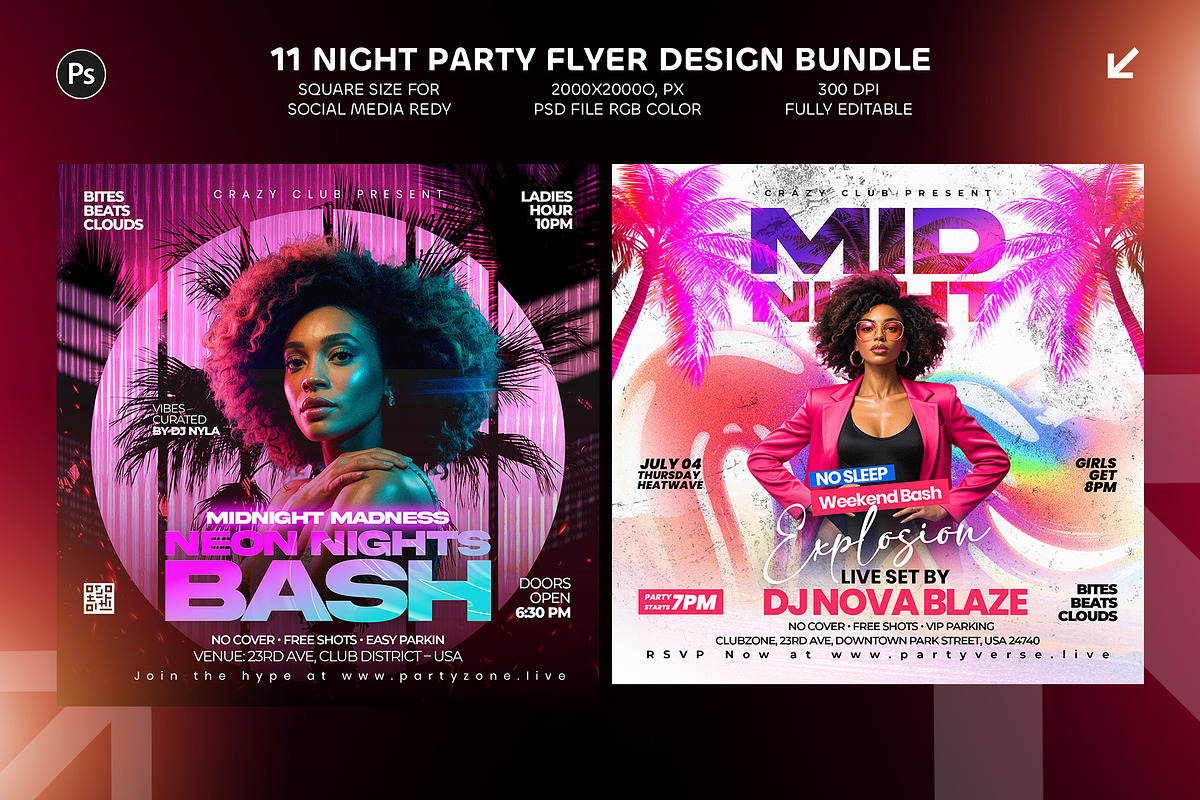 11 Night Party Flyer Design Bundle, a Graphic by Shajib Shikder (Photo 2 of 7)