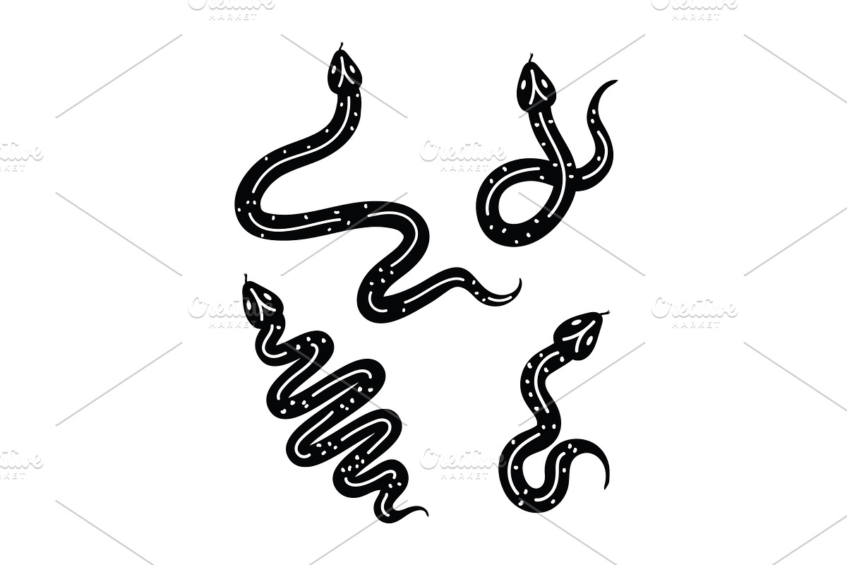 set of minimalist tattoo of snakes, an Illustration by studiogstock