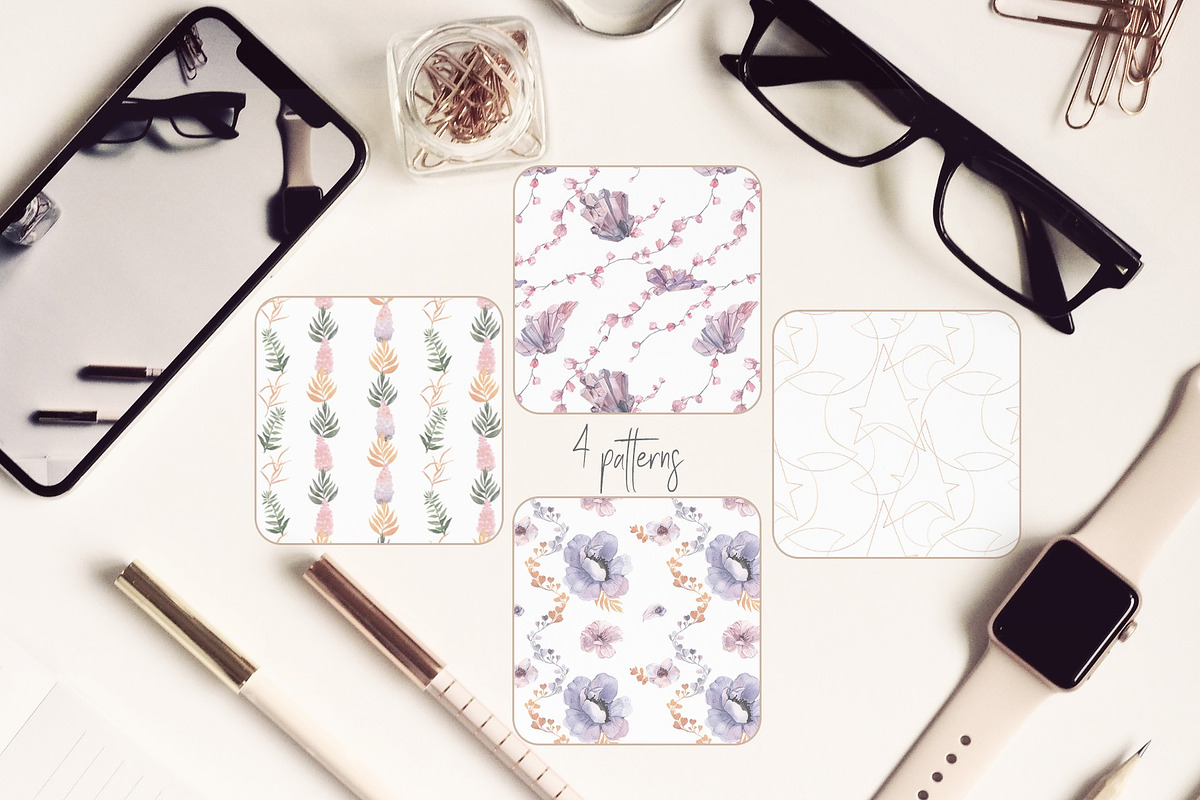 Mauve Gemstones Watercolor Clipart, an Illustration by ColorfulNest (Photo 7 of 11)