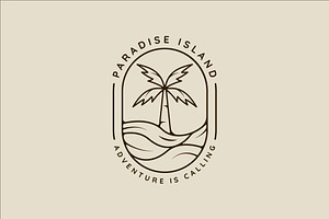 palm tree and ocean waves line art, a Branding & Logo Template by zyxroun shop