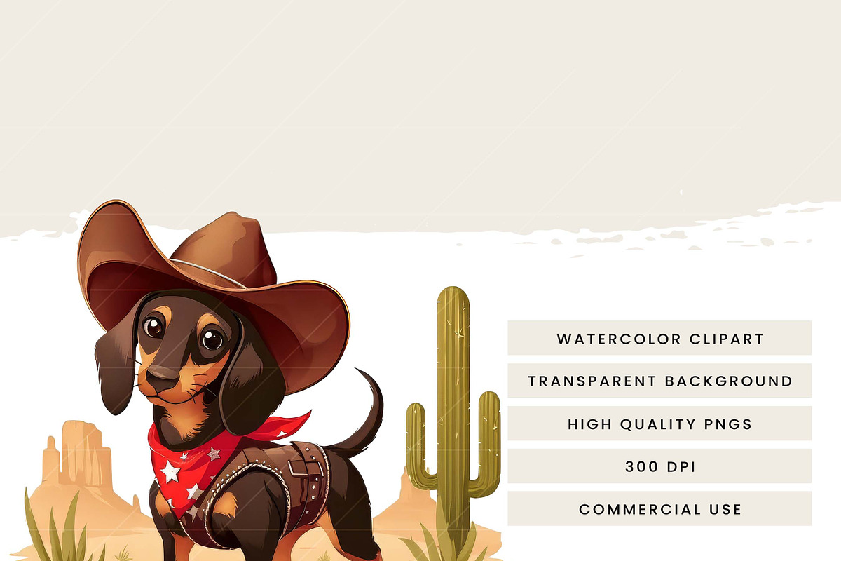 Vintage Cowboy Dog Clipart Bundle, an Animal Illustration by Design Scotch (Photo 7 of 8)