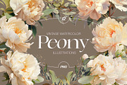 Peony - watercolor illustrations, a Decorative Illustration by AI Crafted Magnolia (Thumbnail 1 of 12)