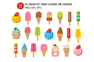 Ice cream set many flavors, a Food Illustration by kaisorn