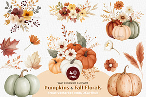 Autumn Pumpkins and Wildflowers