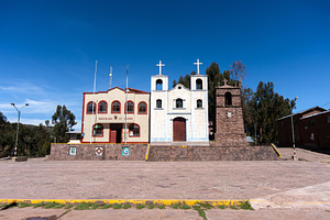 Church and municipal building of Llachon near Lake Titicaca, Per, an Architecture Photo by GoodGoods