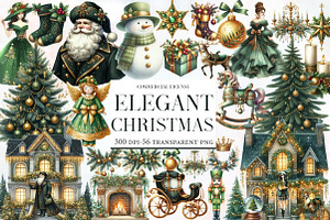 Watercolor Elegant Christmas Clipart, an Illustration by Designworld