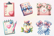 Watercolor Coquette Nurse Clipart, an Illustration by CreationArt (Thumbnail 3 of 5)