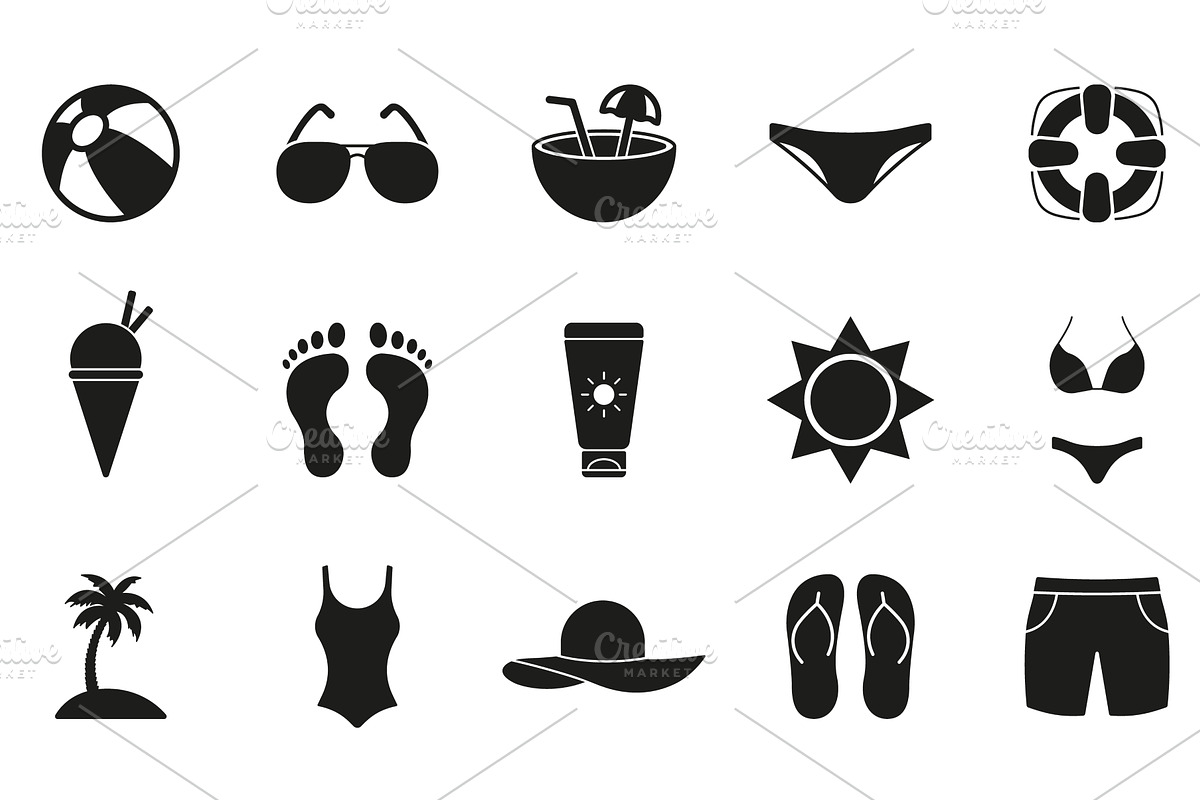 Summer Swim Wear Black Icons, an Object Illustration by Vector Creator