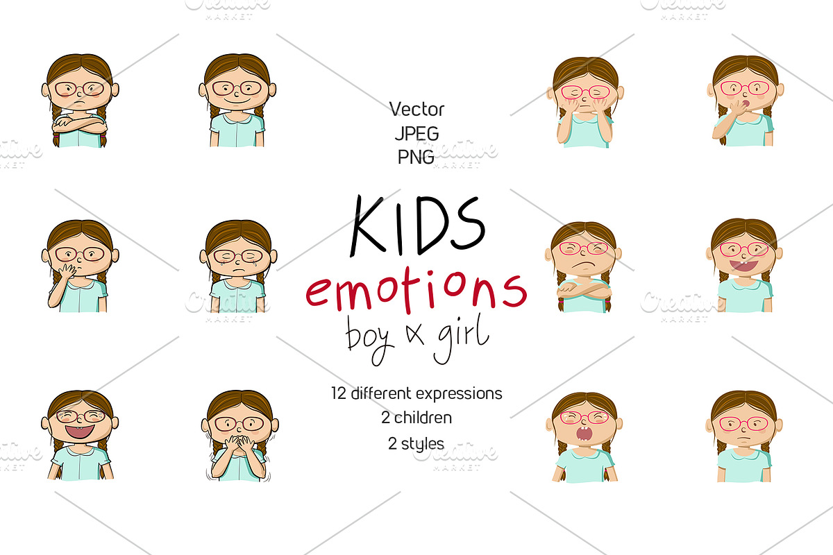 Kids emotions vector illustrations, an Education Illustration by Illustrationsforteachers (Photo 2 of 3)