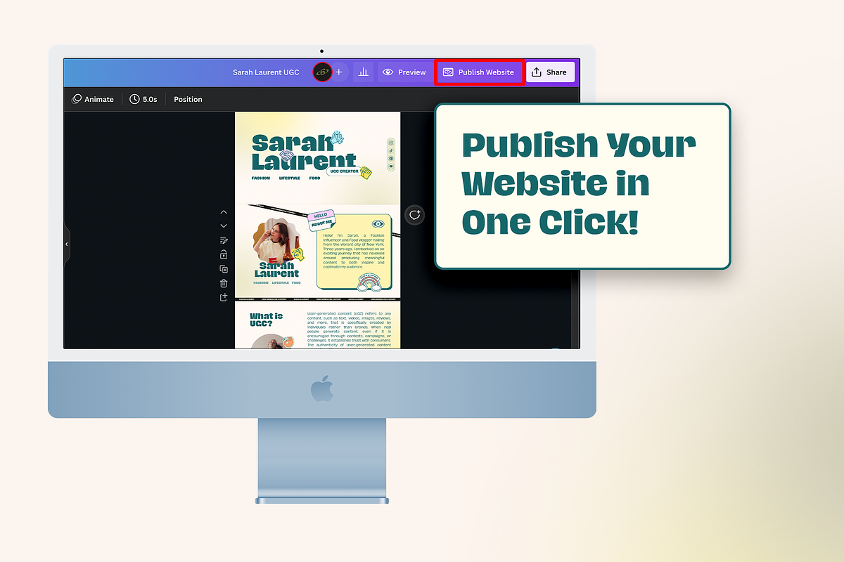 Retro UGC Portfolio Template Canva, a Landing Page Template by Sixtysix Labs (Photo 5 of 7)