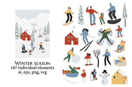 winter activities illustrations, an Object Graphic by LyubovZaytseva