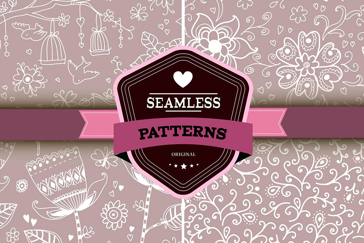 Set of 4 romantic seamless patterns