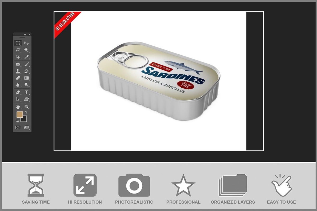 Aluminum Sardine Can With Label Mock, an Advertising Mockup by Bruno's Shop (Photo 2 of 3)