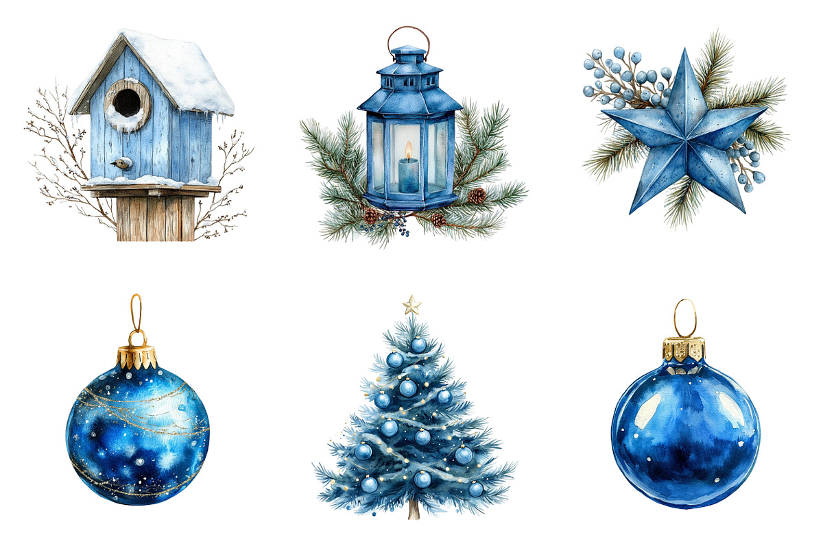 Cozy Blue Christmas Winter Clipart, an Illustration by SinaCreation (Photo 3 of 7)