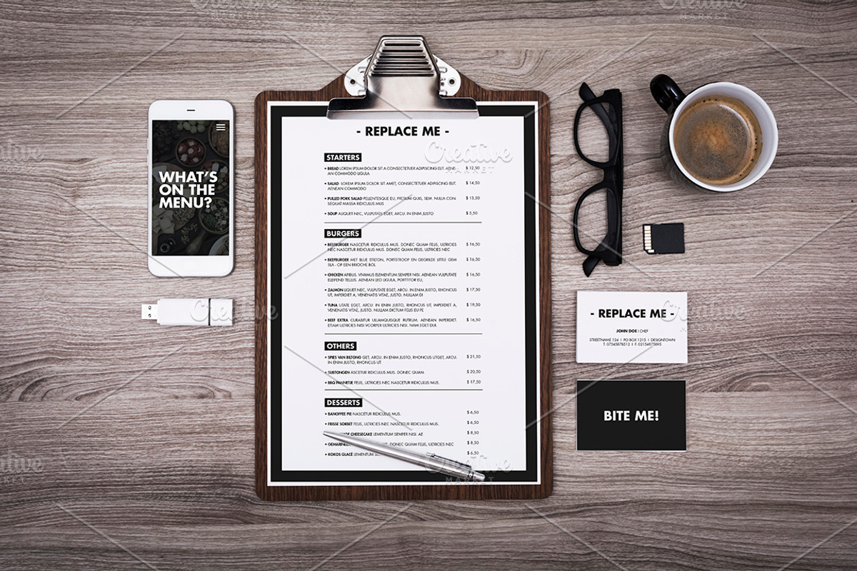 restaurant menu clipboard mockup, a Device Mockup by Twin Design
