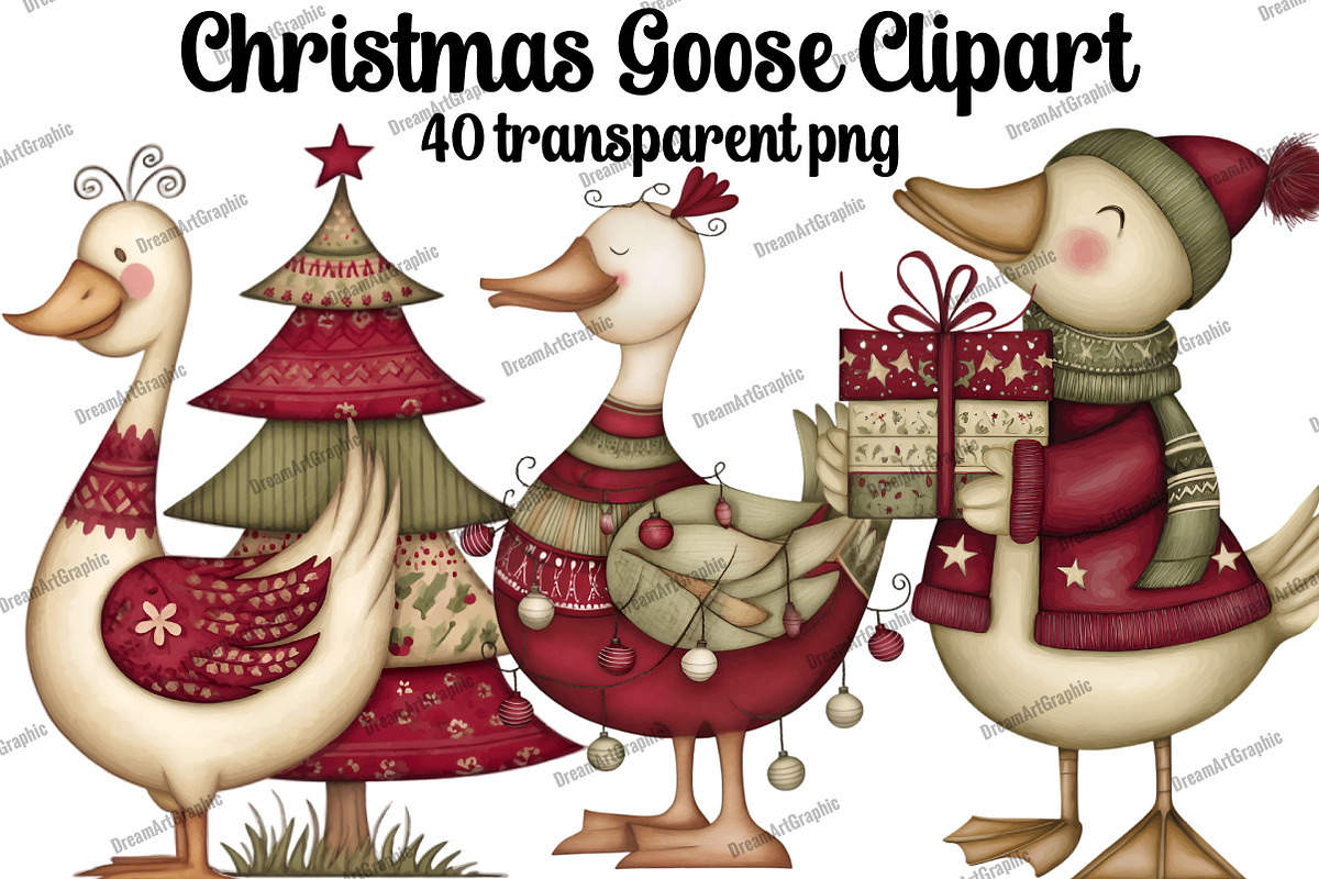 Christmas Goose Clipart, an Illustration by DreamArtGraphic (Photo 1 of 5)