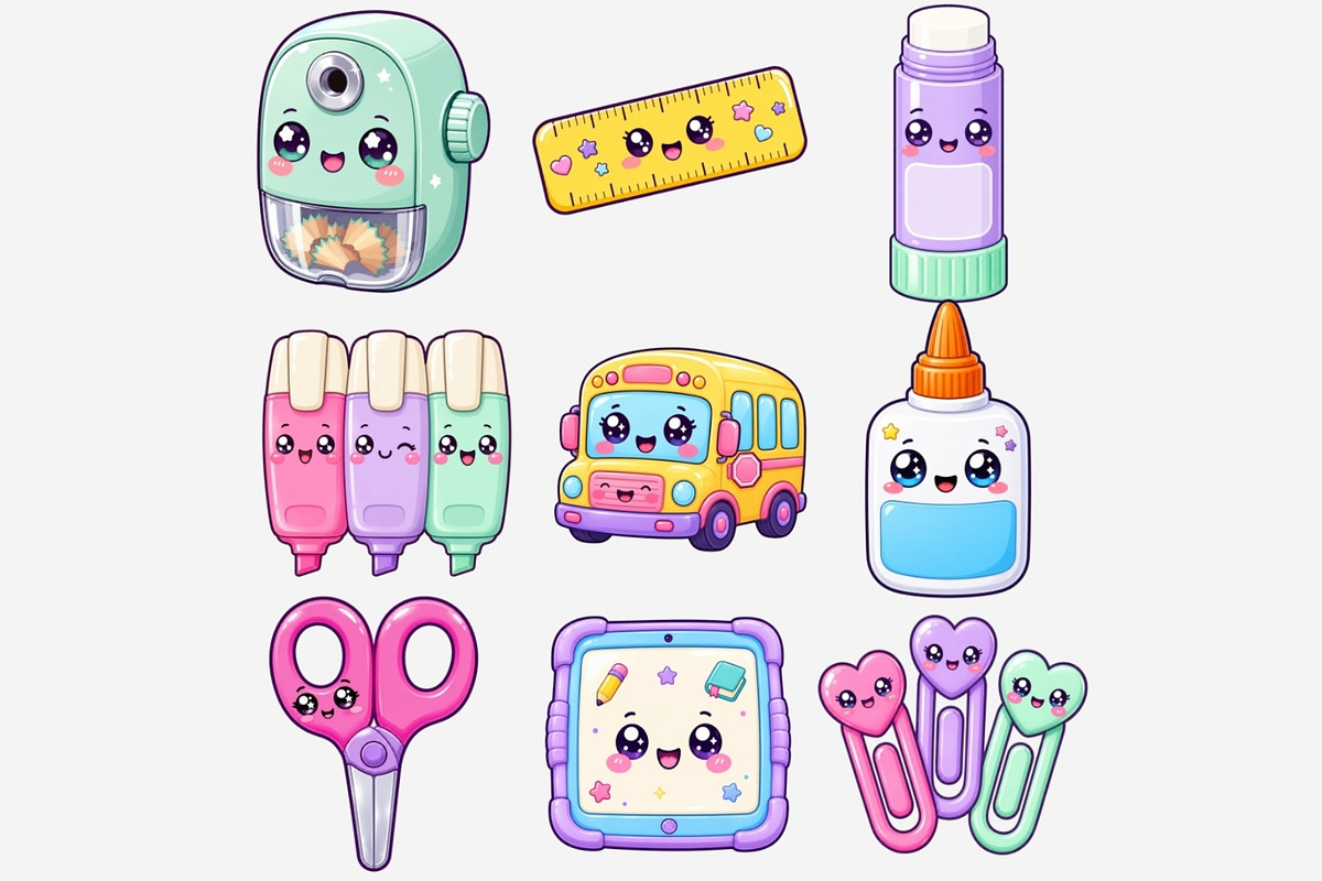 Kawaii School Supplies Clipart, an Education Illustration by Tanya Kart (Photo 9 of 11)