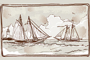 Vintage View of Sailing Ships, a Transportation Illustration by Aurielaki Stock Images (Thumbnail 1 of 4)