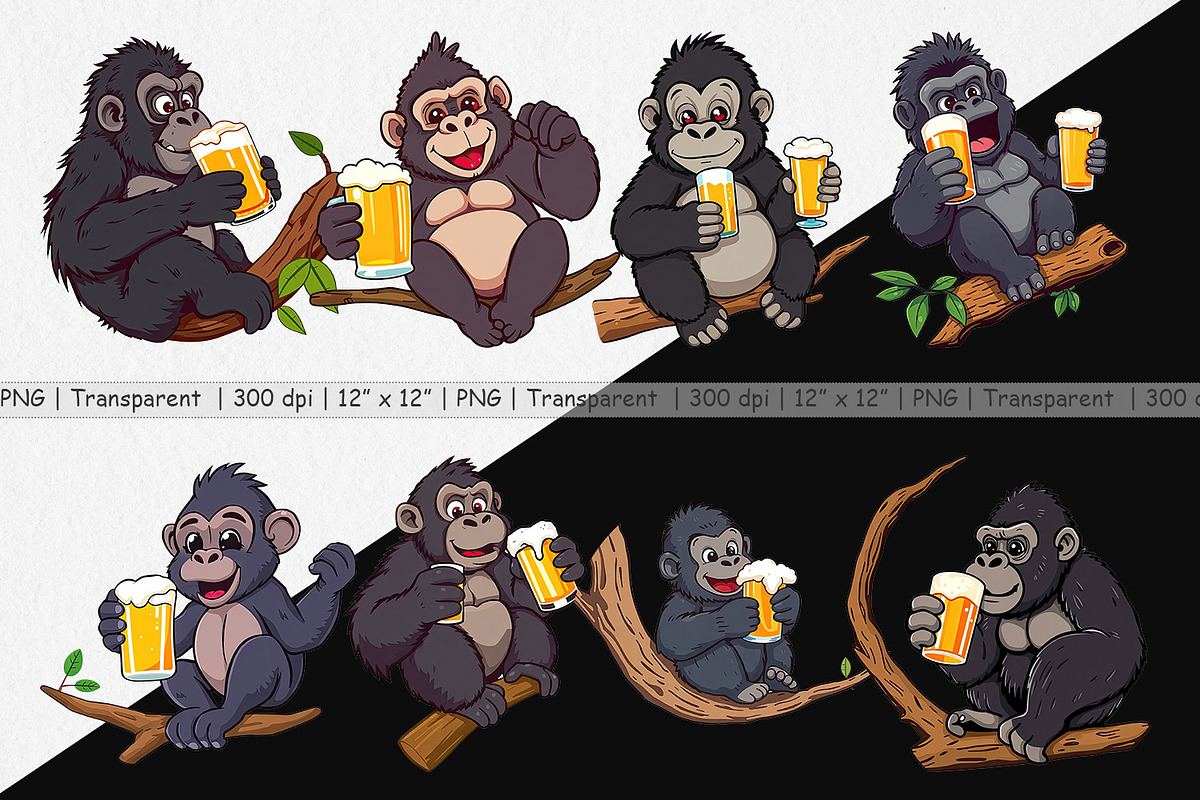 Gorilla Beer Day Clipart, a Graphic by Artnoy (Photo 2 of 5)