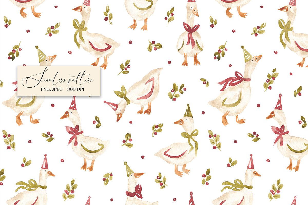 Christmas Goose Pattern, a Pattern Graphic by SirenaArt (Photo 3 of 16)