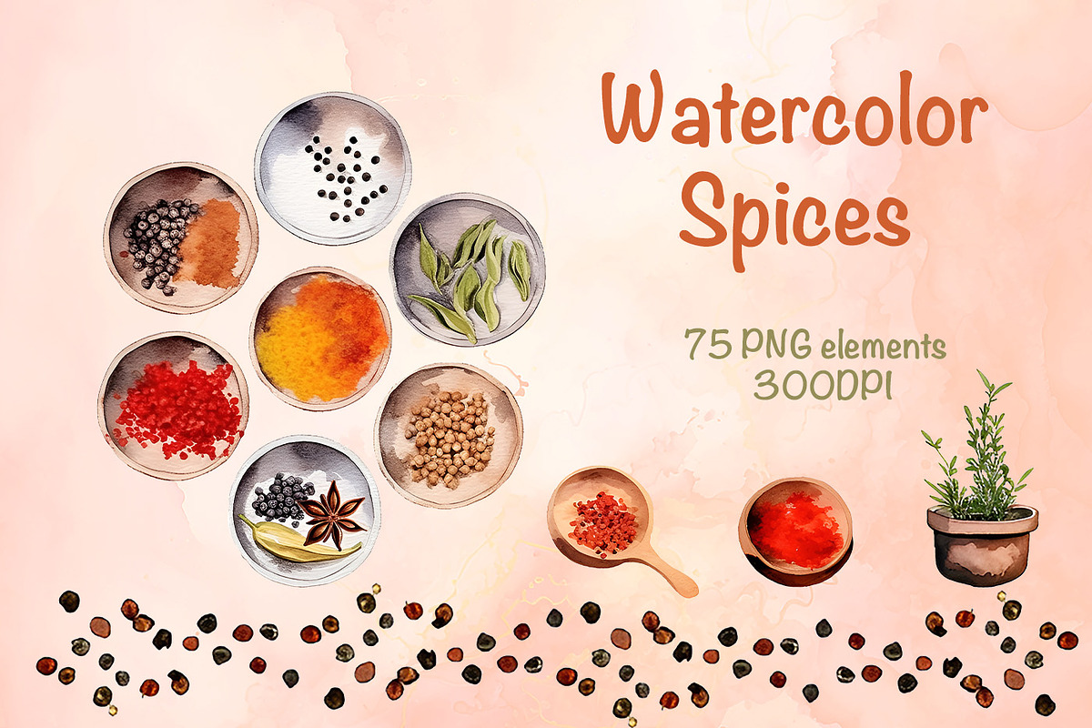 Watercolor Spices Clipart, a Food Illustration by MuzaArtStudio (Photo 1 of 5)