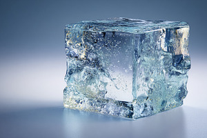 Clear ice cube melting, showing cool refreshing water texture wi, a Photo by Studio ANNA