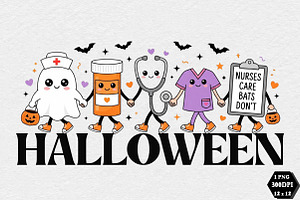 Nurses Care Bats Don't Halloween PNG, a Seasonal Illustration by DreamCafeArt