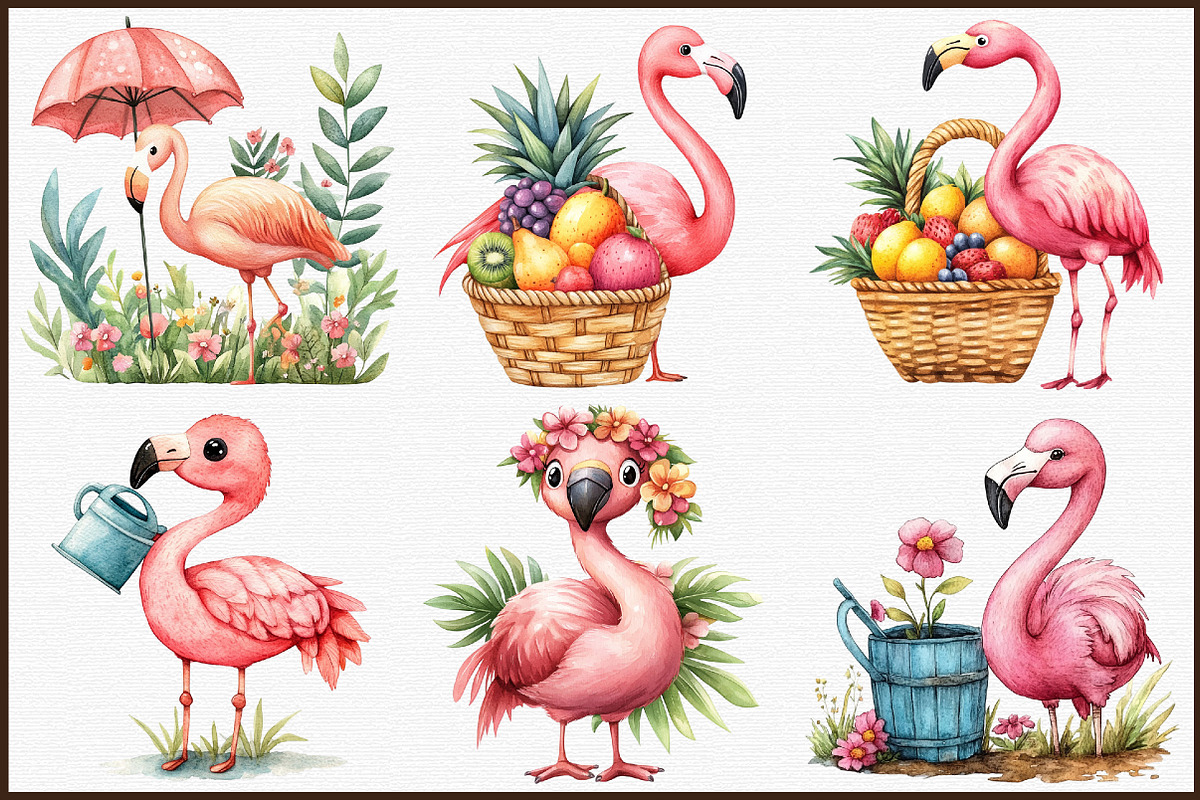 Summer Flamingo Garden Clipart, an Illustration by Sublimation Artist (Photo 3 of 6)