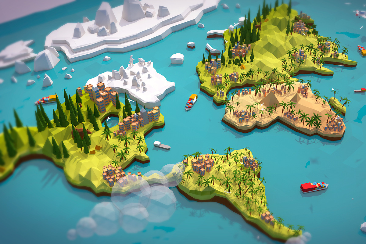 Cartoon Low Poly Earth World Map, a Plants & Tree 3D Model by Anton Moek (Photo 3 of 5)