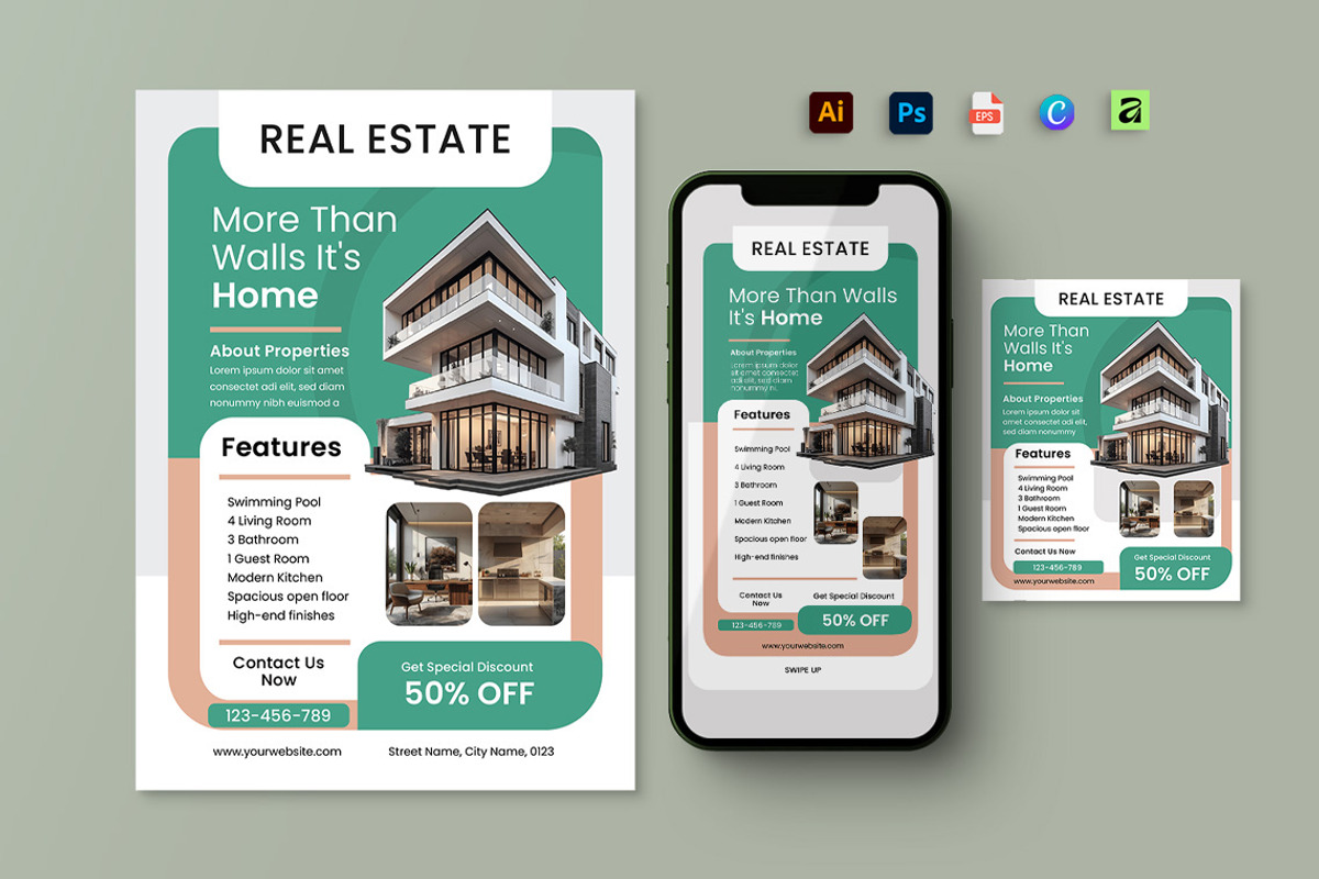 Green Modern Real Estate Flyer Set, a Flyer Template by Jiwstudio (Photo 2 of 3)