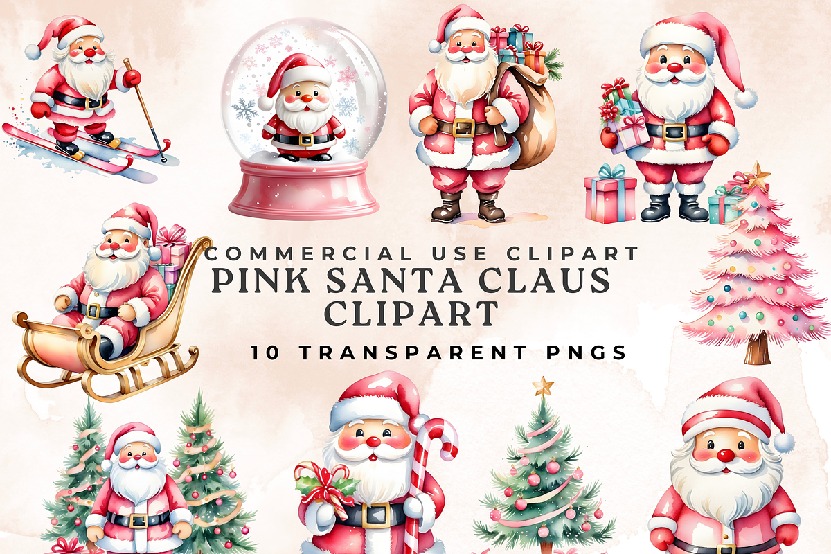 Watercolor Pink Santa Claus Clipart, an Illustration by Anca Digital Vibe (Photo 1 of 5)