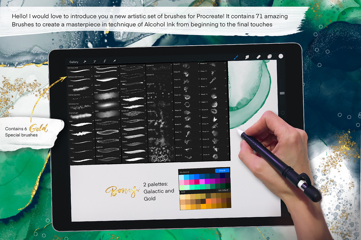 Galaxy Alcohol Ink Brushset, a Brush Add-On by Letter Elfa Studio (Photo 2 of 11)