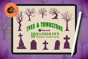 10 Tree & Tombstone Stamp Brushes, a Brush Add-On by vectstudio