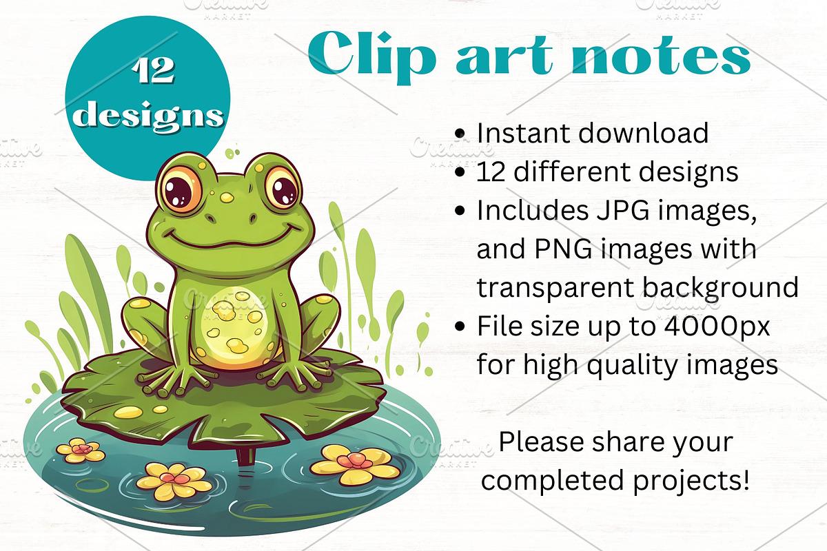 HAPPY FROGS on Lilypads Clipart Set, an Animal Illustration by Mermaids ...
